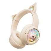Onikuma B5 Vezeték nélküli Gamer headset - Bézs - Cicafüles, Stereo, Over-Ear, mikrofonos, cicafüles, RGB, 3.5mm jack, vezeték nélküli, wireless, bluetooth