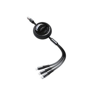 Remax Linon Series 3 in 1 Retractable gyorstöltő kábel 15W - Fekete