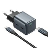 Vention USB-C GaN Gyorstöltő Hálózati Adapter 20W + kábel - Szürke - Hálózati töltő adapter