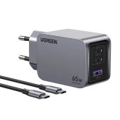 UGREEN Nexode Pro USB + USB-C Gyorstöltő Hálózati Adapter 65W + USB-C Kábel - Fekete - Hálózati töltő adapter