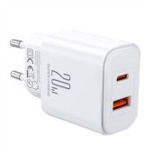 Joyroom JR-TCF05 USB + USB-C Gyorstöltő Hálózati Adapter 20W - Fehér - Hálózati töltő adapter