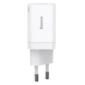 Baseus Super Si Pro USB + USB-C Gyorstöltő Hálózati Adapter 30W - Fehér - Hálózati töltő adapter
