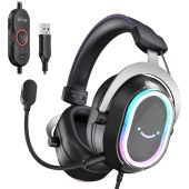 Fifine H13 gaming fejhallgató, Fekete, USB, 7.1 Virtual Surround, RGB, Levehető mikrofon