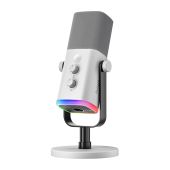 Fifine AM8W dinamikus mikrofon állvánnyal, fehér, USB-C, XLR, RGB