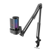 Fifine A8T kondenzátor mikrofon, USB, RGB világítás, Fekete, Tartókar