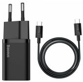 Baseus Super Si Quick Charger 1C 25W EU hálózati töltő, 25W, USB-C, Gyorstöltés, Fekete