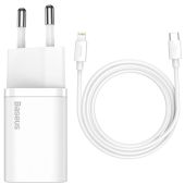 Baseus Super Si 1C 20W hálózati gyorstöltő USB-C to Lightning kábellel, fehér - Hálózati töltő adapter