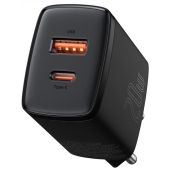 Baseus Compact Quick Charger U+C 20W EU fali töltő, Fekete, 20W, USB-C, USB-A, Power Delivery, Quick Charge