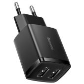 Baseus Compact hálózati töltő, 10.5W, 2x USB-A, fekete
