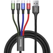 Baseus Fast 4-in-1 adatkábel, USB-A, 2x USB-C, Lightning, Micro-USB, 3.5A, 1.2m, Fekete
