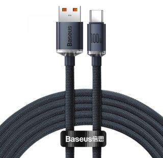 Baseus Crystal Shine Series USB-A to USB-C gyorstöltő adatkábel, 100W, 2m, fekete