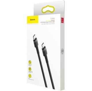 Baseus Cafule USB-C to USB-C PD 2.0 60W adat- és töltőkábel, 1m, Szürke/Fekete