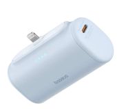 Baseus Compact Power Bank 5000mAh 20W, beépített Lightning, USB-C, gyorstöltés, kék