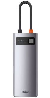 Baseus Metal Gleam 6-in-1 USB Type-C HUB dokkoló állomás, szürke - USB elosztó/HUB