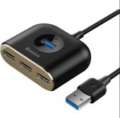 Baseus Square Round 4-in-1 USB-A HUB Adapter, 1m, Fekete - USB elosztó/HUB