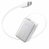 Anker Nano Power Bank (10000mAh, 45W, beépített, behúzható USB-C kábellel) fehér - Power bank