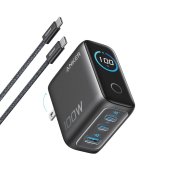 Anker Charger (100W, 3 Ports, Smart Display) Dark Gray - Hálózati töltő adapter