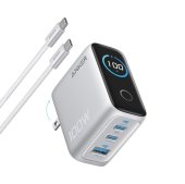 Anker 100W 3-Port GaN fali töltő okos kijelzővel, ezüst - Hálózati töltő adapter