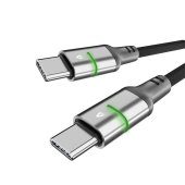 AVAX Töltőkábel STEELY LED USB-C - USB-C, 60W, 1 méter, fekete