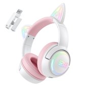 Onikuma GT838 Tri-Mode Vezeték Nélküli Gamer Headset - Fehér-Pink - Cicafüles
